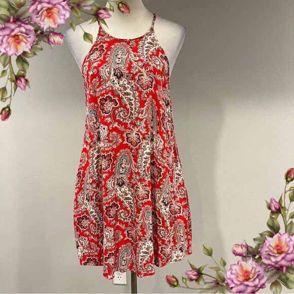 American Eagle Outfitters Red Paisley Halter mini Dress size small - Picture 1 of 12